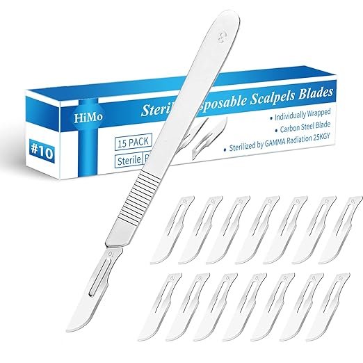 15 Pack Surgical Blades #10 with Stainless Steel Scalpel Handle