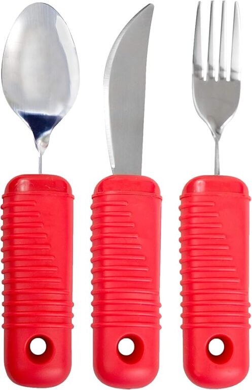 3 Piece Super Easy Grip Red Flatware Set