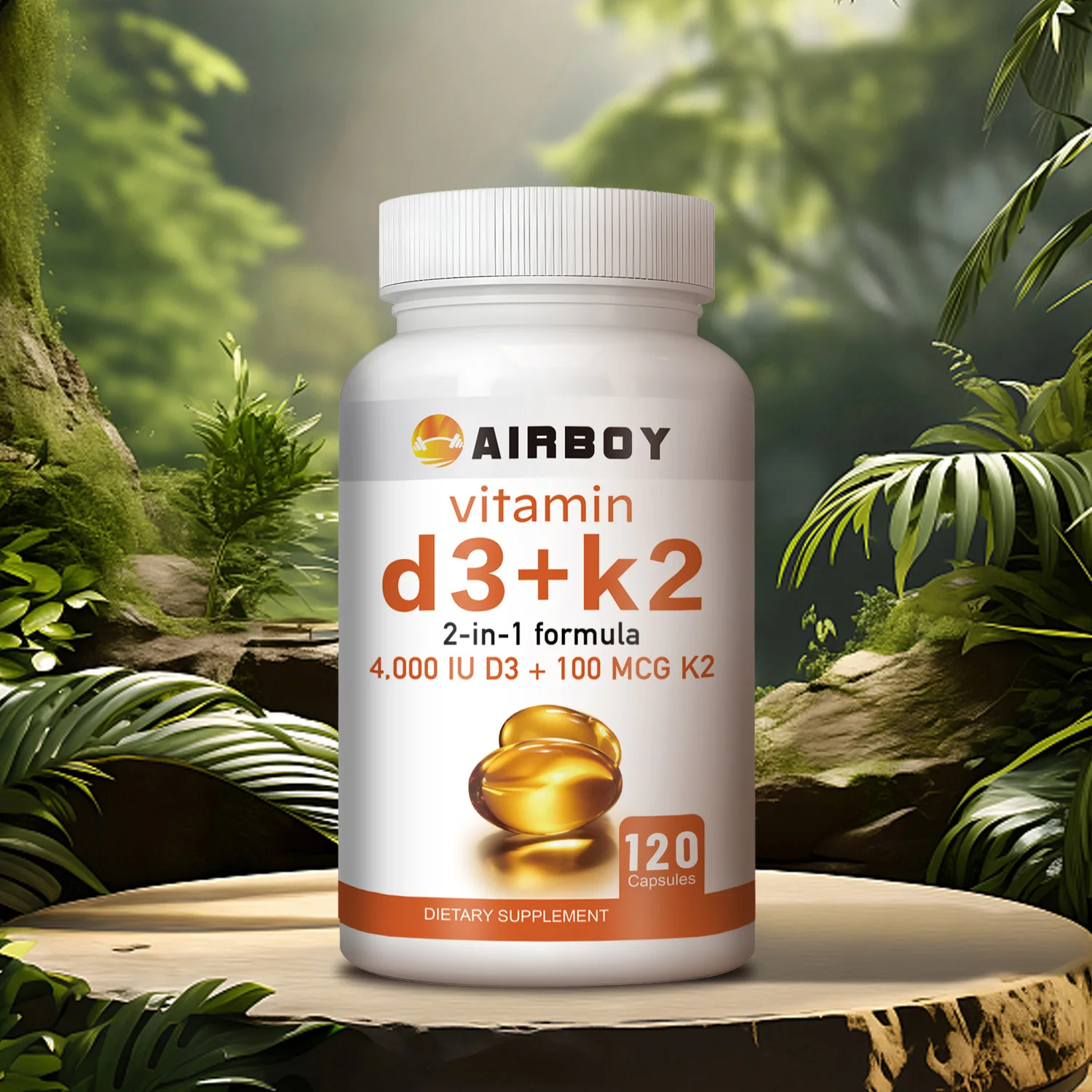 Vitamin D3 + K2 Supplement – Support Immunity, Help Regulate Calcium Metabolism Promote Bone Teeth, Skin Health – 120 Capsules
