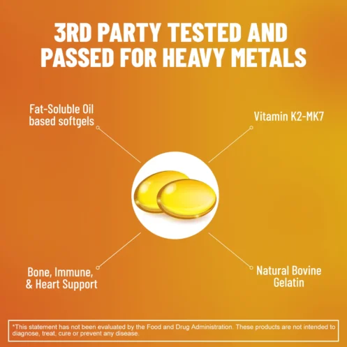 Vitamin D3 + K2 Supplement - Support Immunity, Help Regulate Calcium Metabolism Promote Bone Teeth, Skin Health - 120 Capsules - Image 3