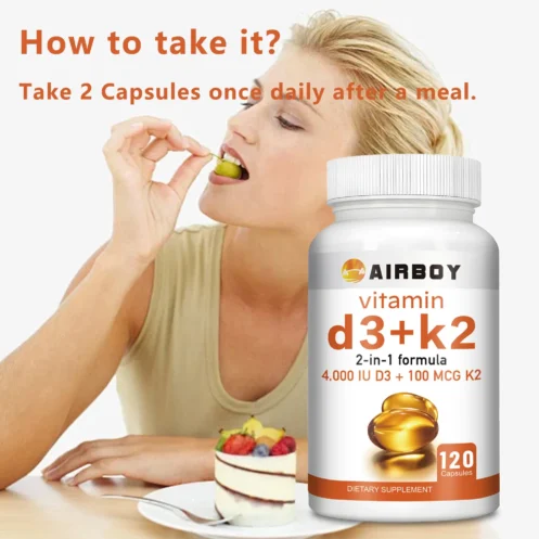 Vitamin D3 + K2 Supplement - Support Immunity, Help Regulate Calcium Metabolism Promote Bone Teeth, Skin Health - 120 Capsules - Image 5