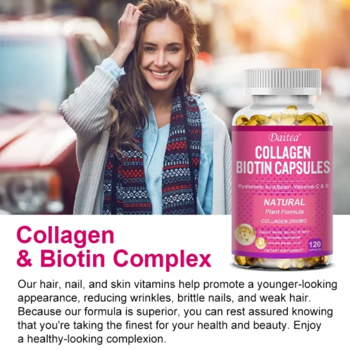 Collagen Biotin Supplement - Hyaluronic Acid Biotin Vitamin C E - Hair Skin Nails Joint Support Vegan Capsules - Image 5