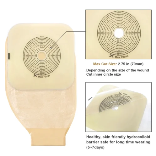 70mm 5Barriers/10Bags+5Barriers Ostomy Supplies Colostomy Bags Two Piece Drainable Pouches with hoop and look Stoma Care - Image 2