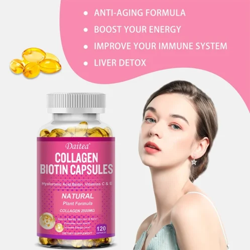 Collagen Biotin Supplement - Hyaluronic Acid Biotin Vitamin C E - Hair Skin Nails Joint Support Vegan Capsules - Image 3