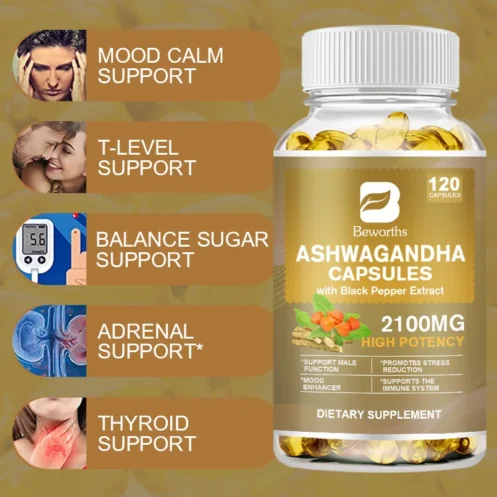 BEWORTHS Ashwagandha Root Extract Capsule Help Sleep Improve Sleep Quality Calm Down Emotions Relieve Anxiety Mood Health - Image 4