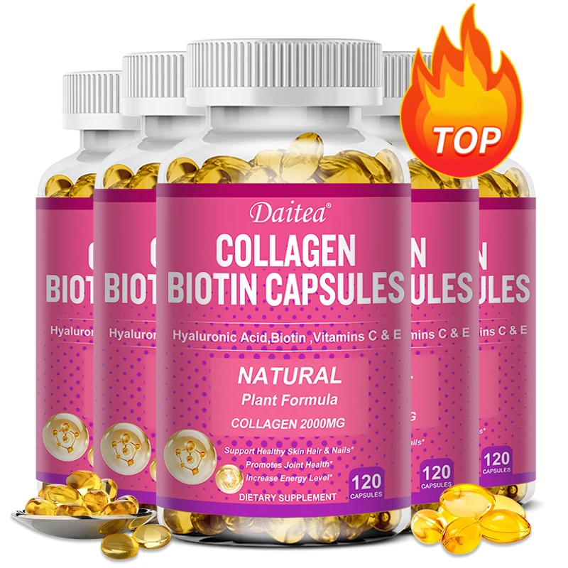 Collagen Biotin Supplement – Hyaluronic Acid Biotin Vitamin C E – Hair Skin Nails Joint Support Vegan Capsules