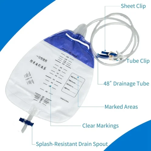 10 PCS Urinary Drainage Bags 1500ML Plastic With 48In Tube Drainage,Clips And Hanging Hook, Urine Bags With Anti-Reflux Chamber - Image 6