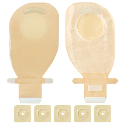 70mm 5Barriers/10Bags+5Barriers Ostomy Supplies Colostomy Bags Two Piece Drainable Pouches with hoop and look Stoma Care
