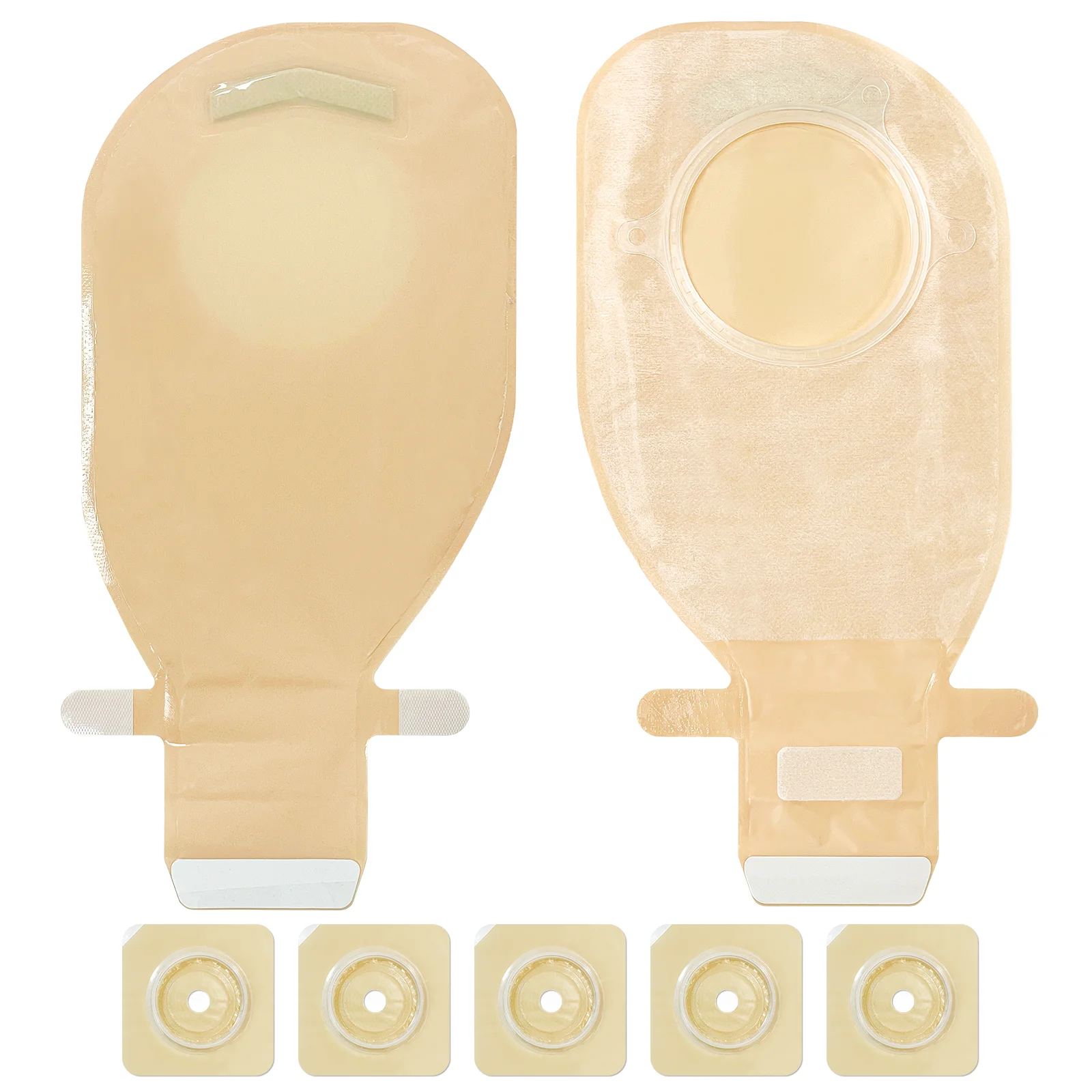 70mm 5Barriers/10Bags+5Barriers Ostomy Supplies Colostomy Bags Two Piece Drainable Pouches with hoop and look Stoma Care