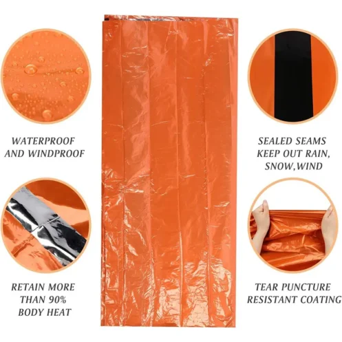 Emergency Sleeping Bag Ultra Waterproof Mylar Thermal Blankets Lightweight Survival Sleeping Bag Keep Warm for Camping Hiking - Image 3