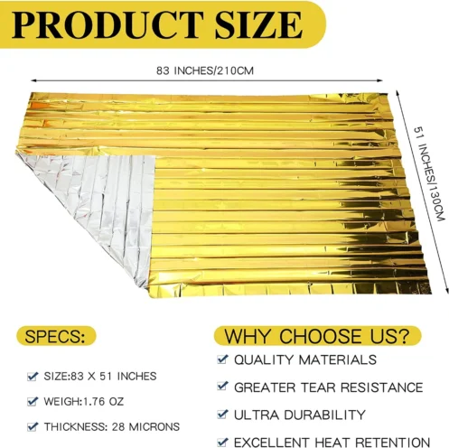 Outdoor Emergency Gold-Sliver Survival Blanket Waterproof First Aid Rescue Curtain Foil Thermal Military Blanket130X210Cm - Image 2
