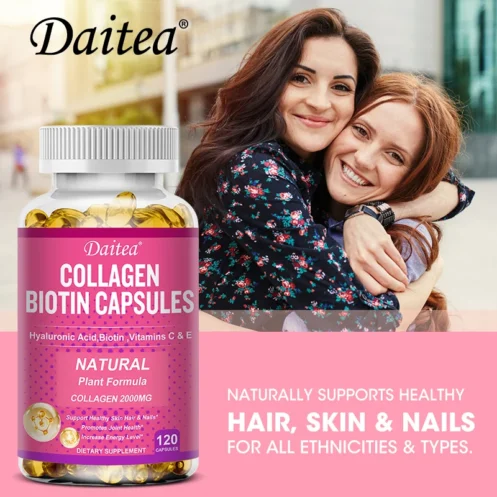 Collagen Biotin Supplement - Hyaluronic Acid Biotin Vitamin C E - Hair Skin Nails Joint Support Vegan Capsules - Image 2