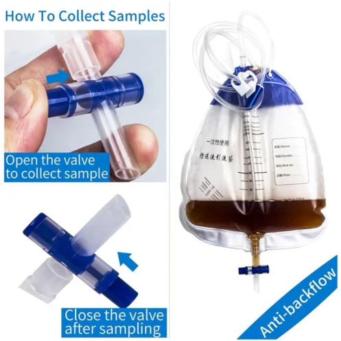 10 PCS Urinary Drainage Bags 1500ML Plastic With 48In Tube Drainage,Clips And Hanging Hook, Urine Bags With Anti-Reflux Chamber - Image 3