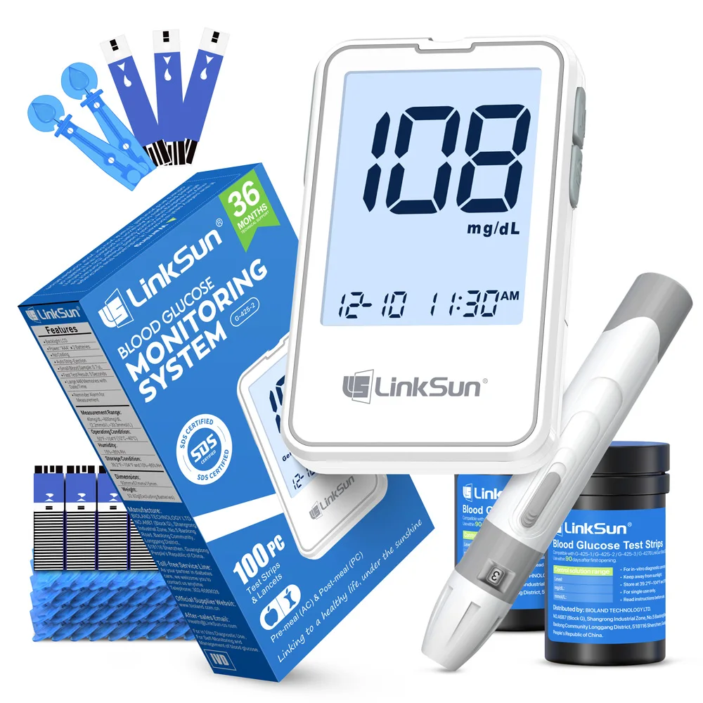Linksun Blood Glucose Meter G-425-2 50/100 Test Strips Glucosemeter Digital Diabetes Testing Kit Blood Glucose Monitoring System