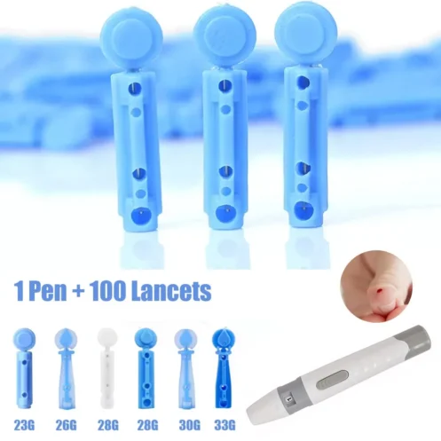 100pcs 23/26/28/30/33G Lancet Pen Adjustable Depth Blood Sampling Glucose Test Pen Lancing Device for Diabetics Blood Collect
