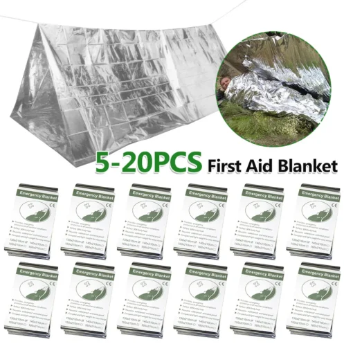 5-20pcs Outdoor Waterproof Emergency Survival Rescue Blanket Foil Thermal Space First Aid Sliver Rescue Curtain Blanket Tools - Image 2