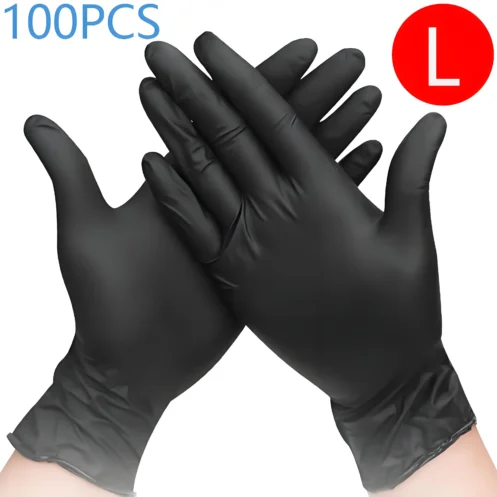 100Pack Black Disposable Nitrile Gloves for Housework PVC Latex-Free Anti-Static Gardening Pet Care Tattoo Work Oil-Proof - Image 7