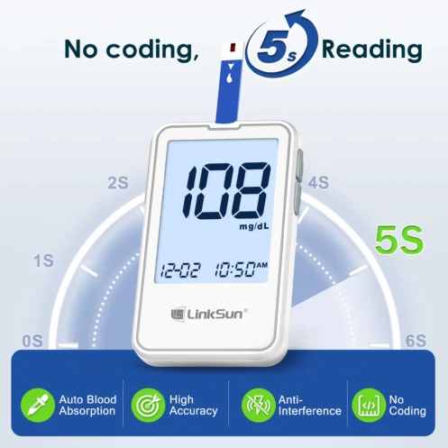 Linksun Blood Glucose Meter G-425-2 50/100 Test Strips Glucosemeter Digital Diabetes Testing Kit Blood Glucose Monitoring System - Image 3
