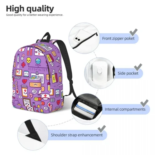 Proud To Be A Nurse Canvas Backpacks for Women Men School College Student Bookbag Fits 15 Inch Laptop Health Care Nursing Bags - Image 5